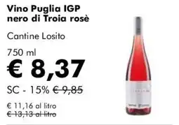 NaturaSì Vino Puglia IGP nero di Troia rosè Cantine Losito offerta