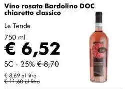 NaturaSì Vino rosato Bardolino DOC chiaretto classico Le Tende offerta