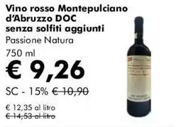 NaturaSì Vino rosso Montepulciano d'Abruzzo DOC senza solfiti aggiunti Passione Natura offerta
