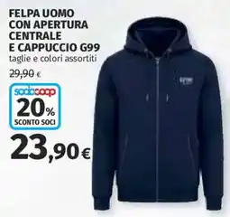 Ipercoop Felpa uomo con apertura centrale e cappuccio G99 offerta