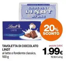Superconti Tavoletta di cioccolato Lindt al latte o fondente classico offerta