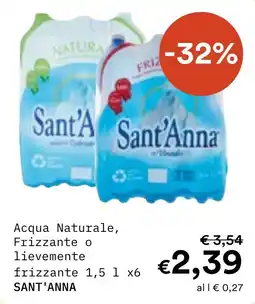 Borello Supermercati Acqua Naturale Frizzante o lievemente frizzante SANT'ANNA offerta