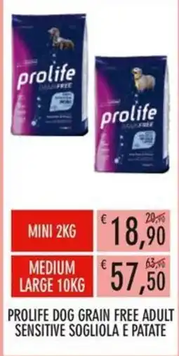 Moby Dick Prolife dog grain free adult sensitive sogliola e patate offerta