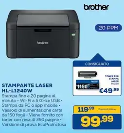 Euronics Bruno Stampante laser Brother HL-L1240W offerta