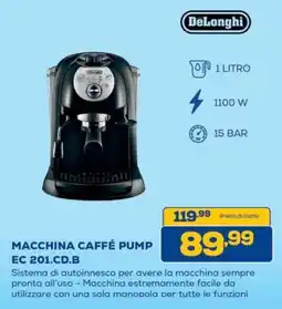 Euronics Bruno DeLonghi macchina caffé pump EC 201.CD.B offerta