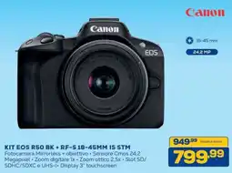 Euronics Bruno Canon KIT EOS R50 BK + RF-S 18-45MM IS STM offerta