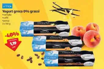 ALDI Lyttos Yogurt greco 0% grassi 3x150g offerta