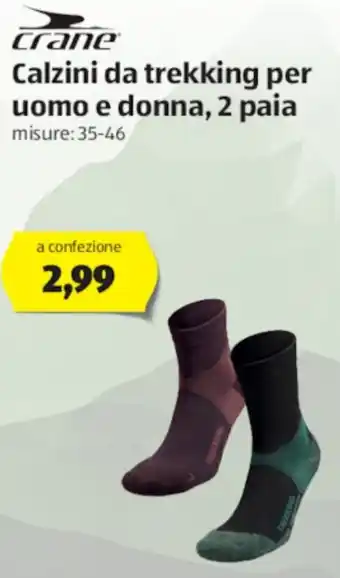 ALDI Crane Calzini da trekking per uomo e donna, 2 paia offerta