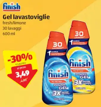 ALDI Finish Gel Lavastoviglie fresh/limone 30 lavaggi 600 ml offerta
