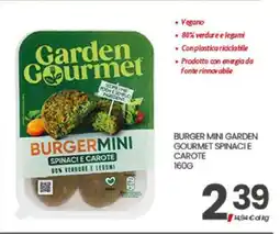 Eurospar BURGER MINI GARDEN GOURMET SPINACI E CAROTE offerta