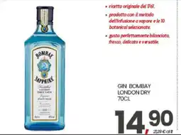 Eurospar GIN BOMBAY LONDON DRY 70CL offerta