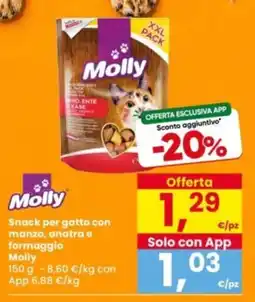 Interspar Snack per gatto con manzo, anatra e formaggio Molly offerta
