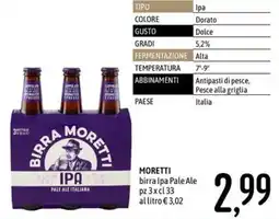 Emisfero Moretti birra Ipa Pale Ale offerta