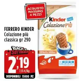 Rossotono Carrefour Ferrero Kinder Colazione più classica offerta