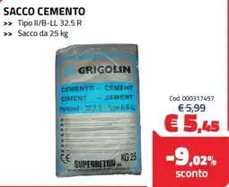 Eurobrico Sacco cemento Grigolin offerta