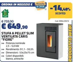 Eurobrico Stufa a pellet slim ventilata Caris "Fiore" offerta
