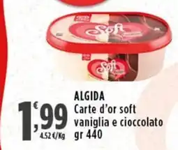 Rossotono Carrefour Algida Carte d'or soft vaniglia e cioccolato offerta