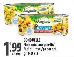 Rossotono Carrefour Bonduelle Mais mix con piselli/fagiolì rossi/peperoni offerta