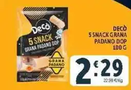 Deco Supermercati Decò 5 snack grana padano dop offerta