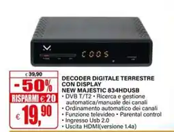 Il Gigante Decoder digitale terrestre con display New Majestic 834HDUSB offerta