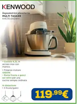 Euronics Kenwood impastatrice planetaria Multi Tasker KHC30.000WH offerta