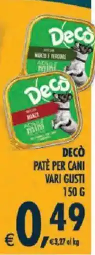Deco Iperstore Decò paté per cani vari gusti offerta