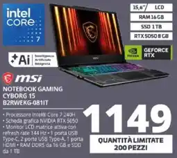 Comet msi notebook gaming cyborg 15 offerta