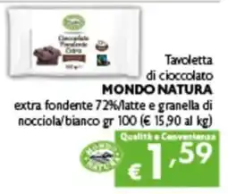 Spak Supermercati Tavoletta di cioccolato MONDO NATURA offerta