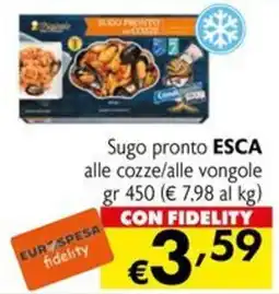 Eurospesa Sugo pronto ESCA alle cozze/alle vongole offerta