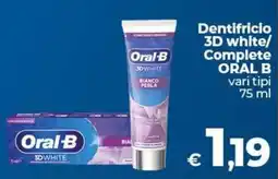 Ipercoop Radenza Dentifricio 3D white Complete ORAL B offerta
