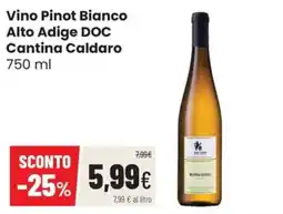 Coop Master Alleanza 3.0 Vino Pinot Bianco Alto Adige DOC Cantina Caldaro offerta