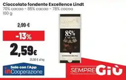 Coop Master Alleanza 3.0 Cioccolato fondente Excellence Lindt offerta