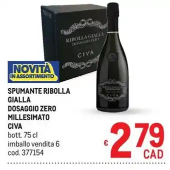 Metro Spumante Ribolla Gialla Dosaggio Zero Millesimato Civa offerta
