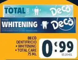 Deco Maxistore Decò dentifricio whitening total care offerta