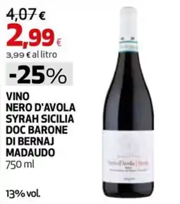 Extracoop Vino Nero d'Avola Syrah Sicilia DOC Barone di Bernaj Madaudo offerta