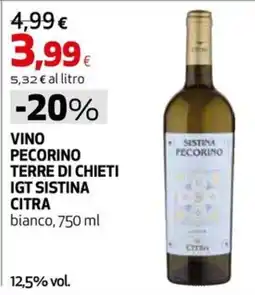 Extracoop Vino Pecorino Terre di Chieti IGT Sistina Citra offerta