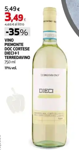 Extracoop Vino Piemonte Doc Cortese Dieci+1 Terredavino offerta