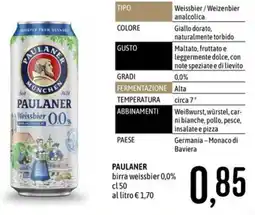 Emisfero Paulaner birra weissbier 0,0% offerta