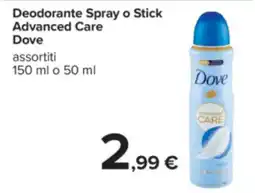 Carrefour Deodorante Spray o Stick Advanced Care Dove offerta