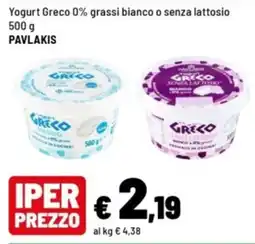 Iper La Grande Yogurt Greco 0% grassi bianco o senza lattosio offerta