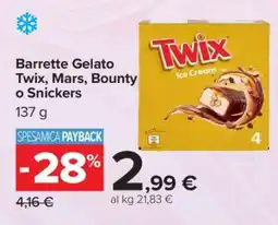 Carrefour Barrette Gelato Twix, Mars, Bounty o Snickers offerta