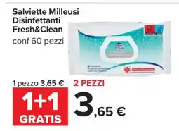 Carrefour Salviette Milleusi Disinfettanti Fresh&Clean offerta