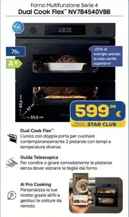 Euronics Tufano Forno Multifunzione Serie 4 Dual Cook Flex NV7B4540VBB offerta