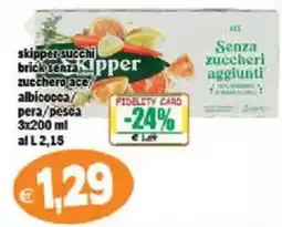 Il Castoro Supermercati skipper succhi brick senza zucchero ace/ albicocca/ pera/pesca offerta