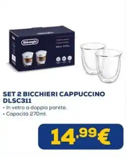 Euronics Set 2 bicchieri cappuccino De'Longhi offerta