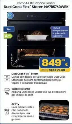 Euronics Tufano Samsung Forno Multifunzione Serie 5 Dual Cook Flex Steam NV7B5760WBK offerta