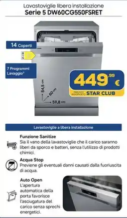 Euronics Tufano Samsung Lavastoviglie libera installazione Serie 5 DW60CG550FSRET offerta