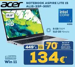 Euronics Tufano Acer Notebook Aspire Lite 15 offerta