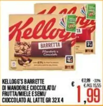 Supermercati EffePiù Kellogg's barrette di mandorle cioccolato/frutta/miele e semi/cioccolato al latte offerta