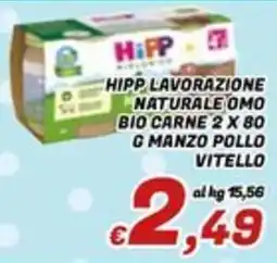 Idromarket Hipp lavorazione naturale omo bio carne 2 x 80 g manzo pollo vitello offerta